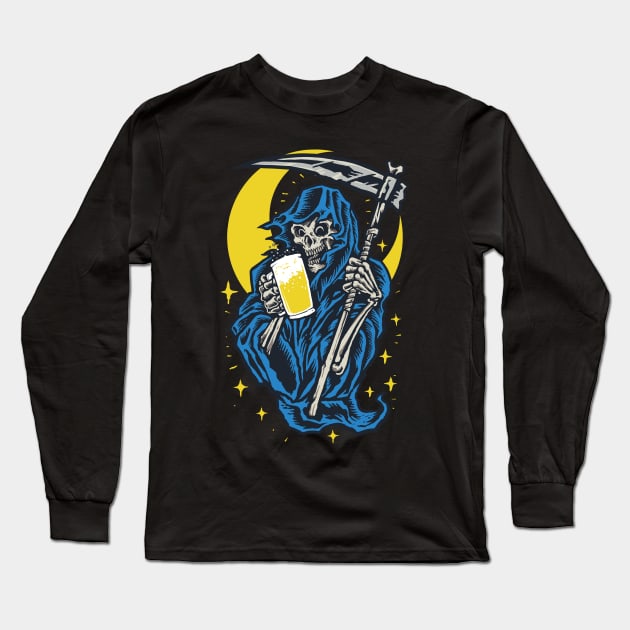 grim reaper with beer Long Sleeve T-Shirt by Mako Design 